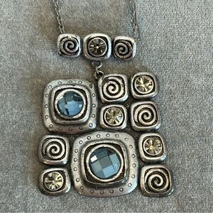 LATASIA chrome gray silver blue crystal rhinestone pendant necklace